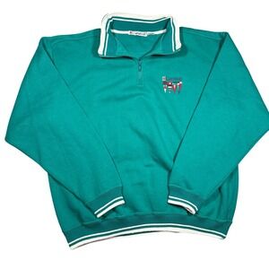Vintage Carnival Cruise Line Quarter Zip Sweatshirt Teal Green L/XL Pullover